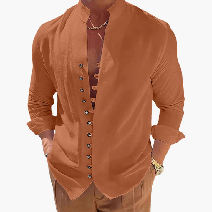Herren Leinenhemd | Stehkragen | Knopfleiste | Sommer