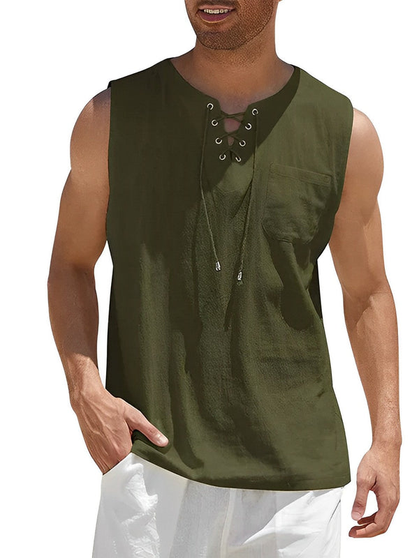 Herren Tanktop | Gerade Passform | Mit Schnürkragen | Sommer