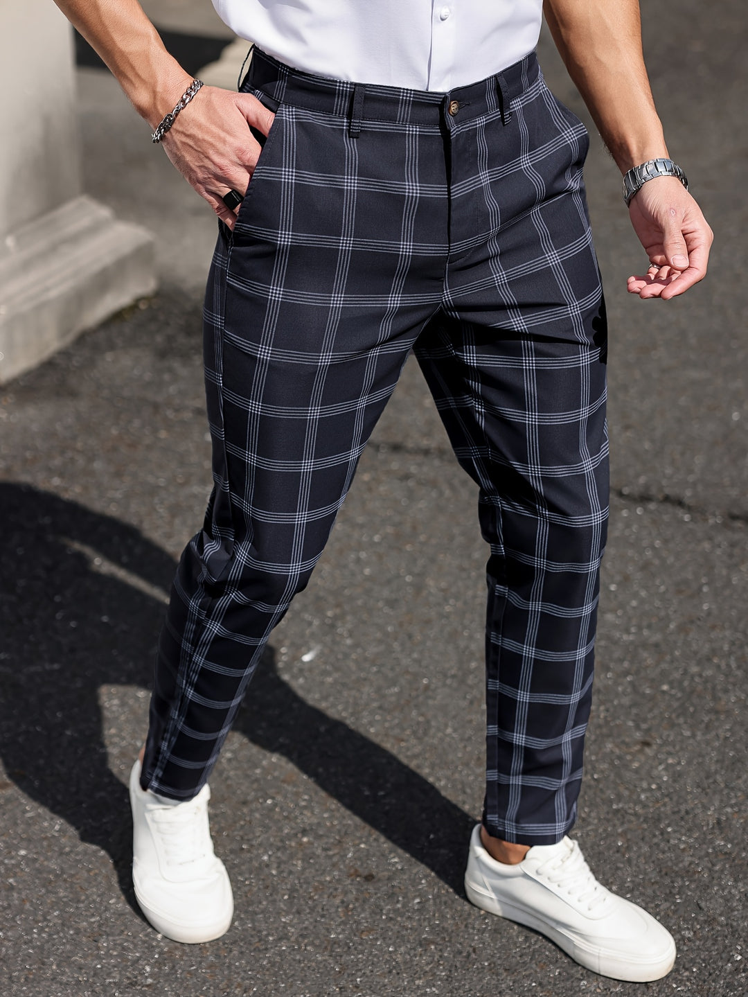 Herren Hose | Slimfit | Mit Knopfverschluss | Frühling Kariert