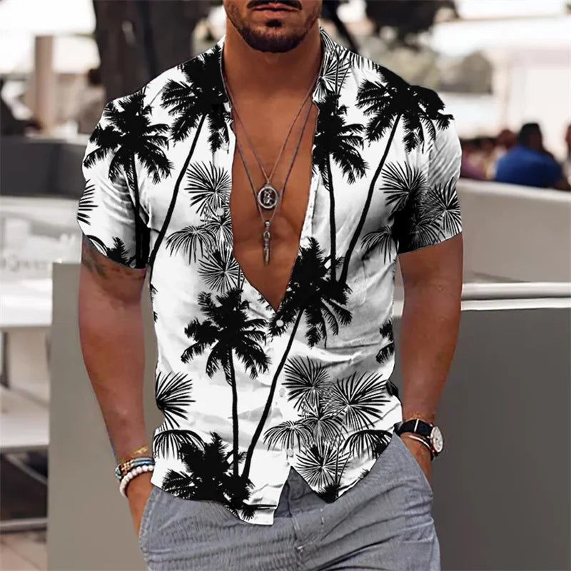 Herren Shirt | Botanisches Muster | Strandstil | Sommer