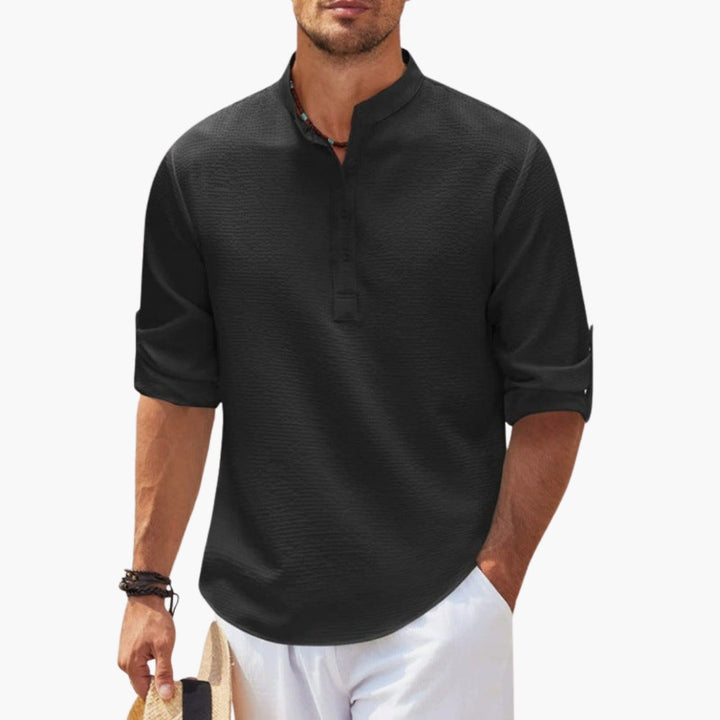 Herren Langarmshirt | Waffelstruktur | Henley-Kragen | Sommer