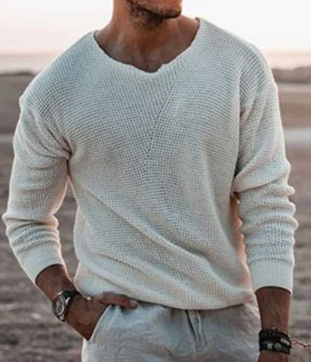 Herren Pullover | Lockerer Strick | V-Ausschnitt Langarm