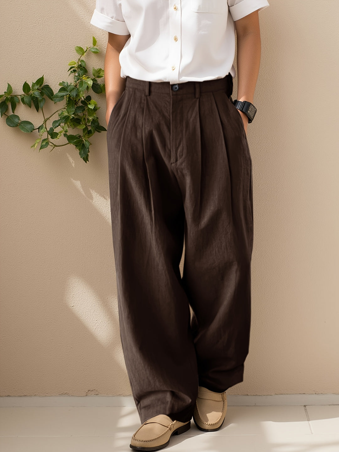 Herren Hose | Weite Beine | Mit Knopfverschluss | Sommer