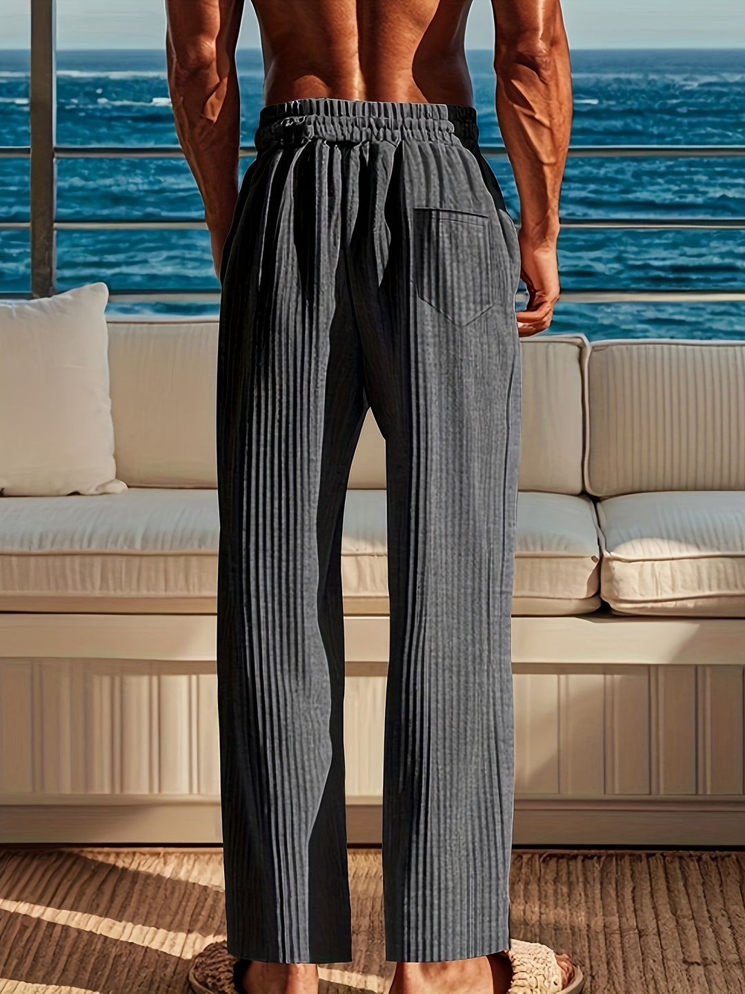 Herren Hose | Gerippte Struktur &amp; Kordelzug | Sommer