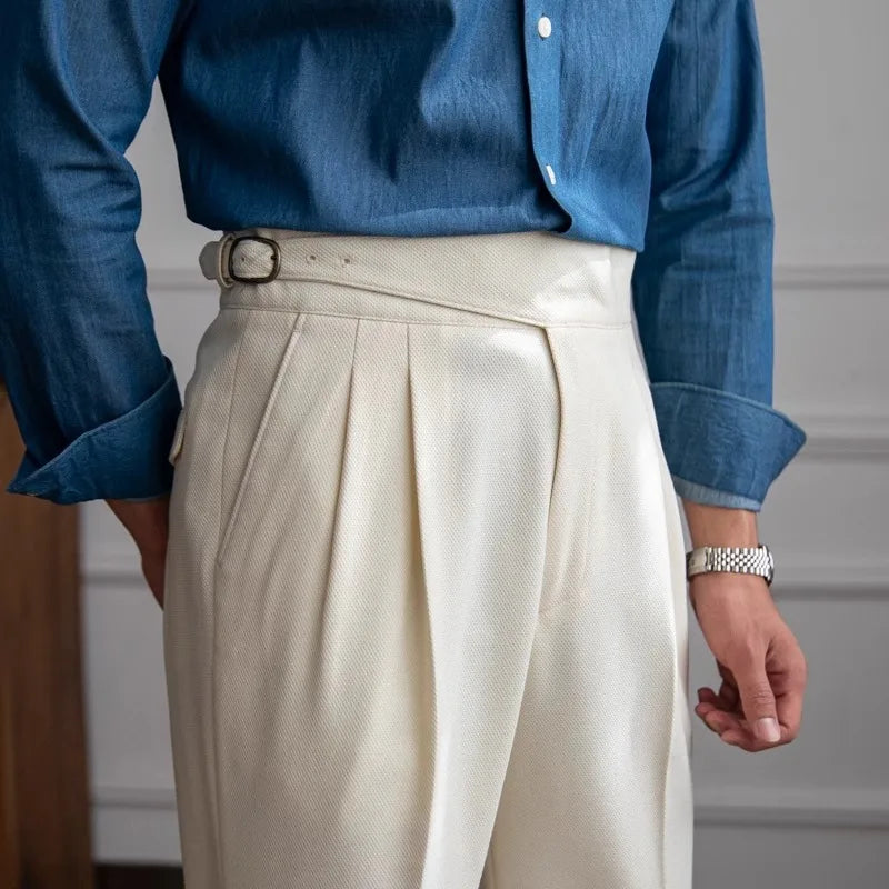 Herren Hose | Bundfalte Design | Gürtel Detail | Sommer