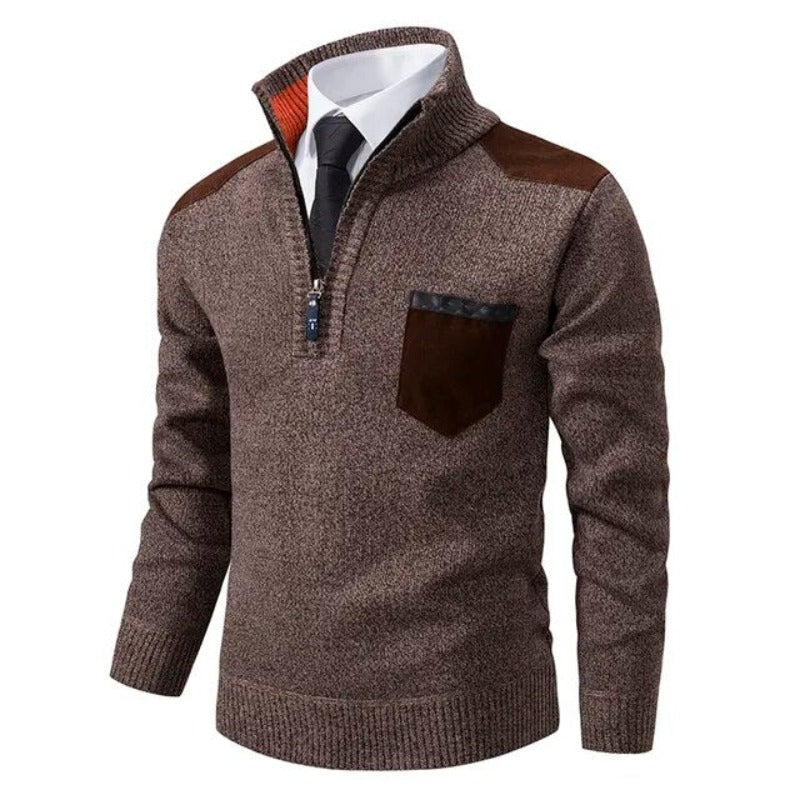 Herren Strickpullover | Rollkragen mit Reißverschluss | Fleecegefüttert