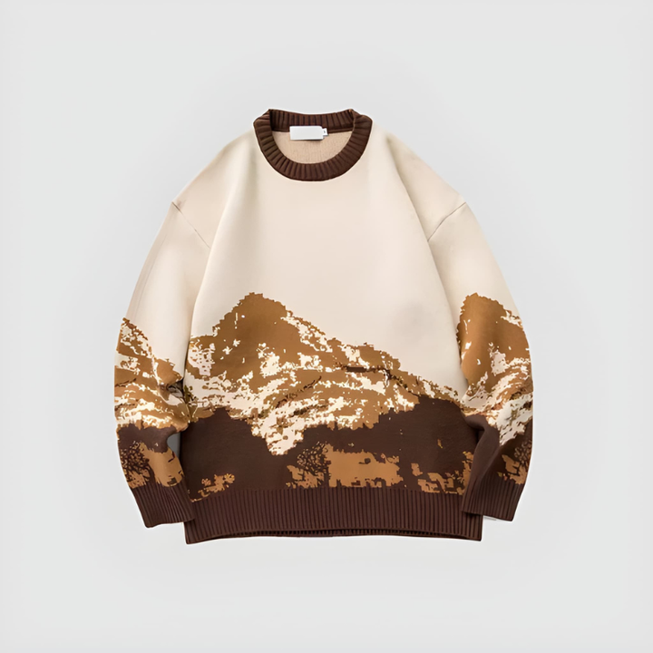 Pullover Herren | Rundhals mit Bergmotiv | Stilvoll Herren Pulli