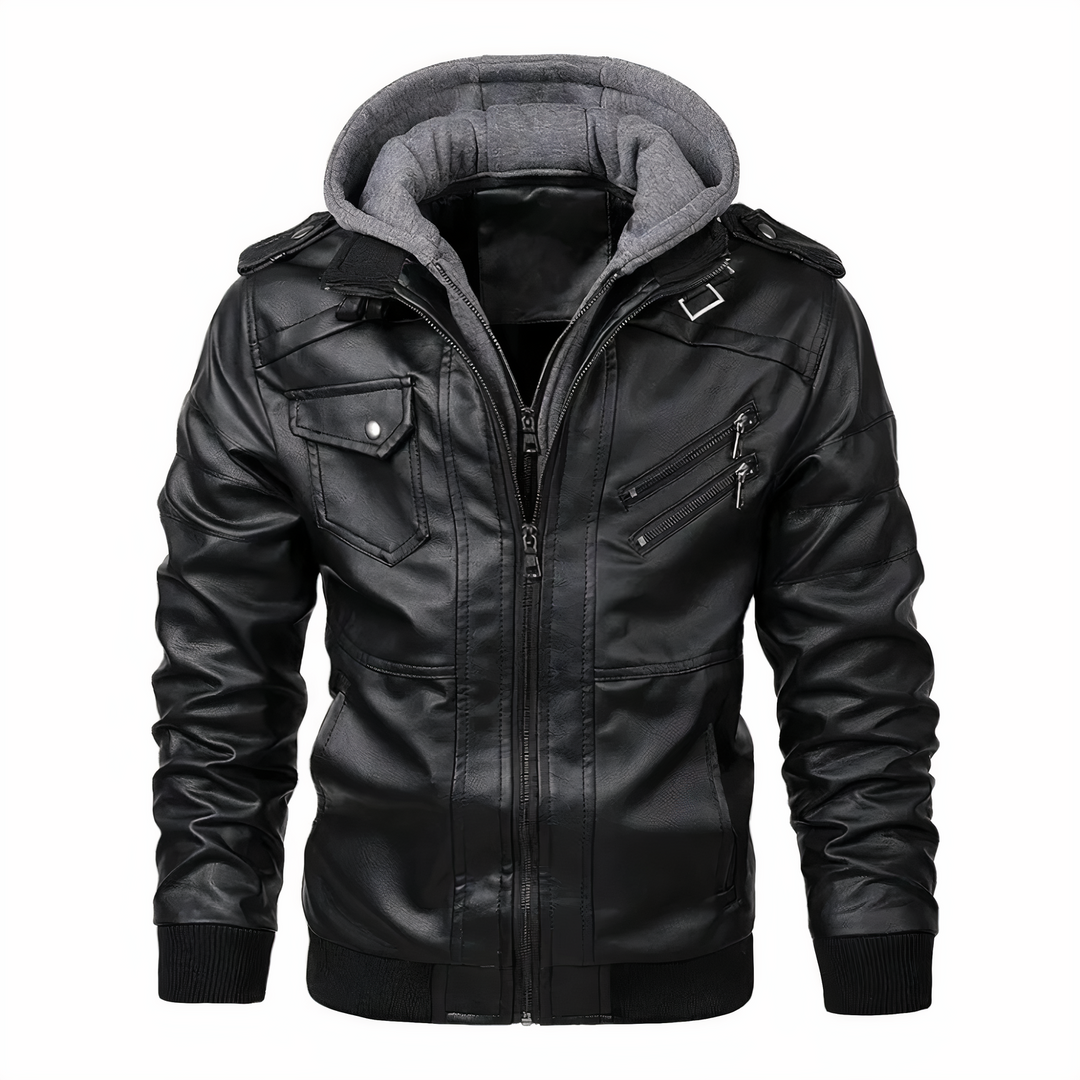 Winterjacke Herren | Kunstleder Kapuzenjacke | Moderne Jacke Herren