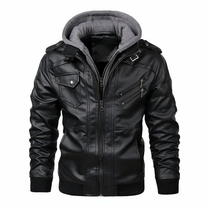 Winterjacke Herren | Kunstleder Kapuzenjacke | Moderne Jacke Herren