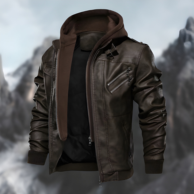 Winterjacke Herren | Kunstleder Kapuzenjacke | Moderne Jacke Herren