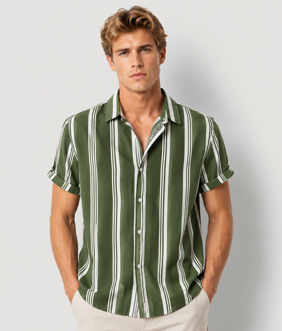 Herren Shirt | Breite Streifen | Klassischer Kragen | Sommer