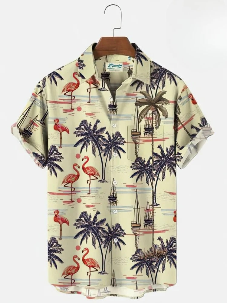 Herren Shirt | Kurze Ärmel | Tropischer Blumenprint | Sommer