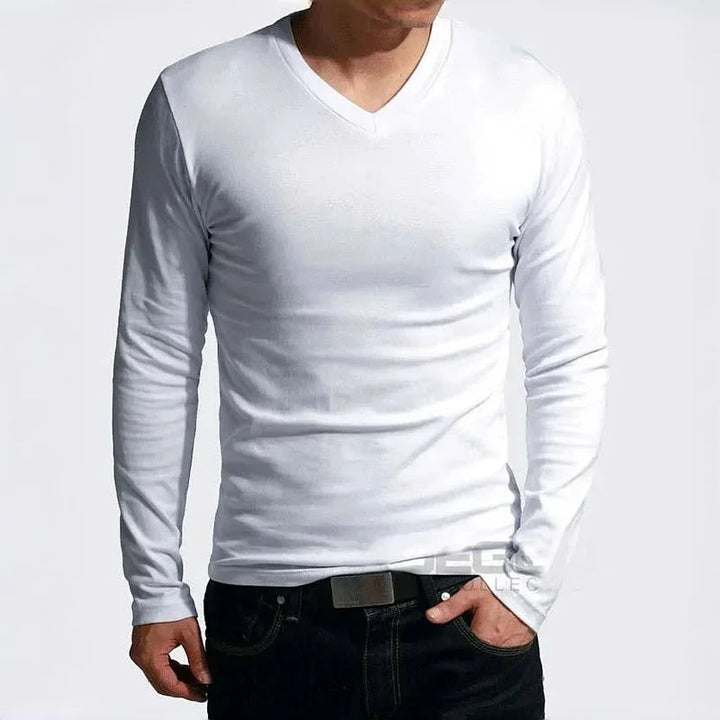 Herren Langarmshirt | Slimfit | V-Ausschnitt | Sommer