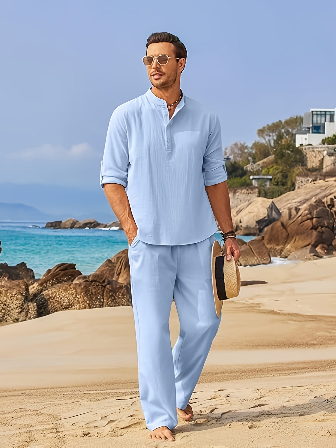 Herren Set | Elegant | Mit Stehkragen &amp; Kordel | Sommer