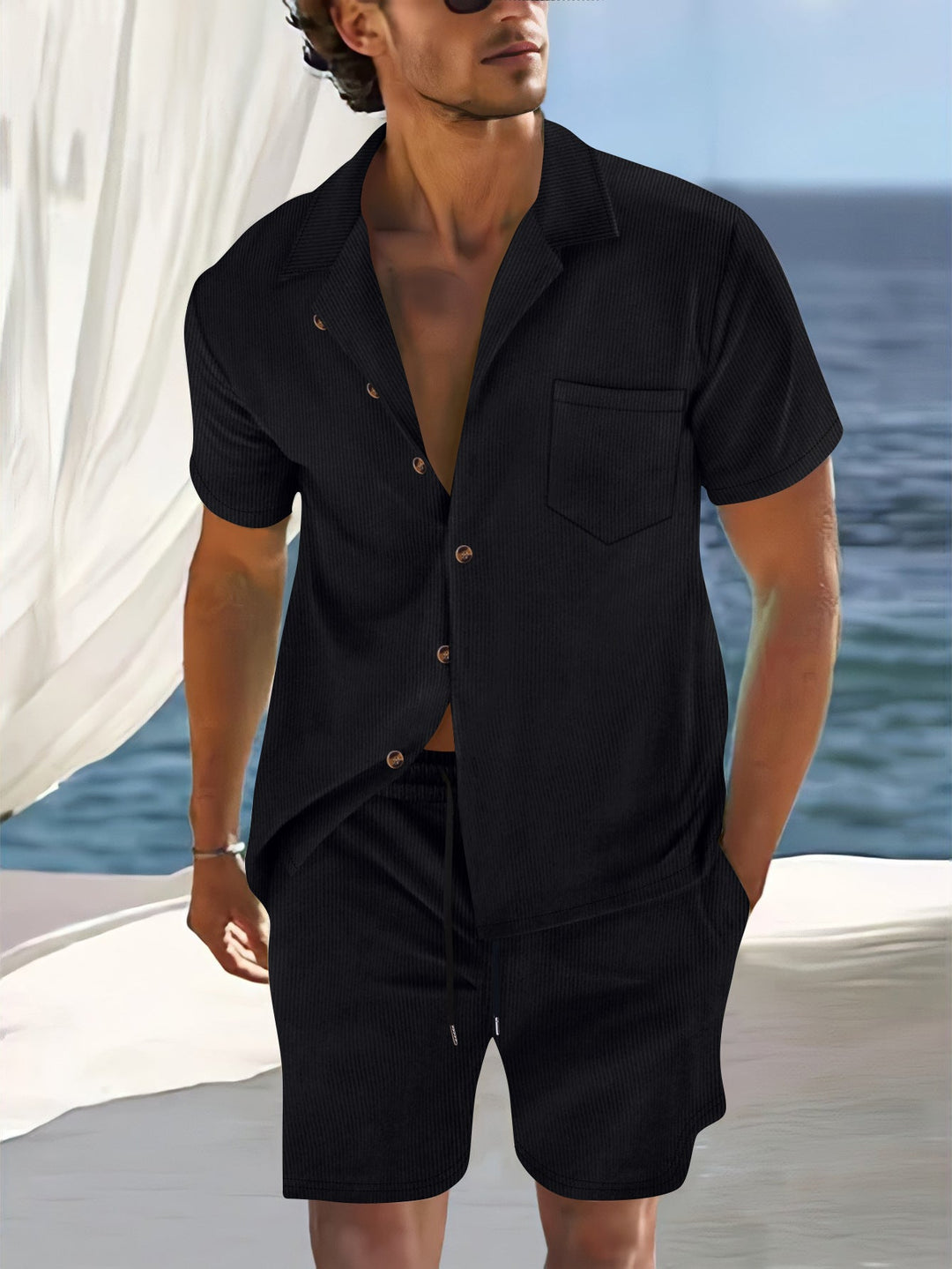 Herren Set | Slimfit | Mit Knopfleiste | Sommer Coastline