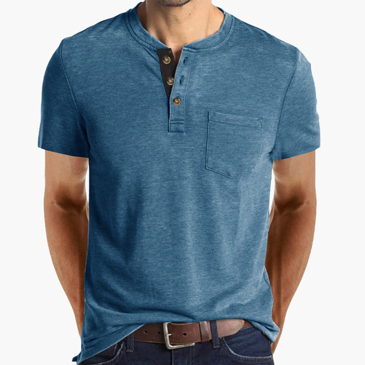 Herren T-Shirt | Straight | Mit Knöpfen | Sommer
