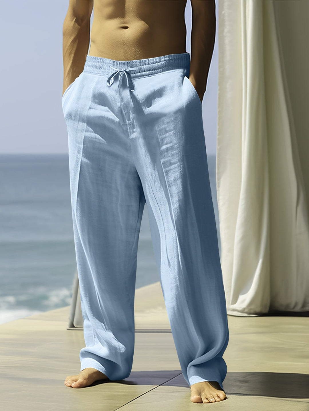 Herren Leinenhose | Weite Passform | Kordelzug | Sommer