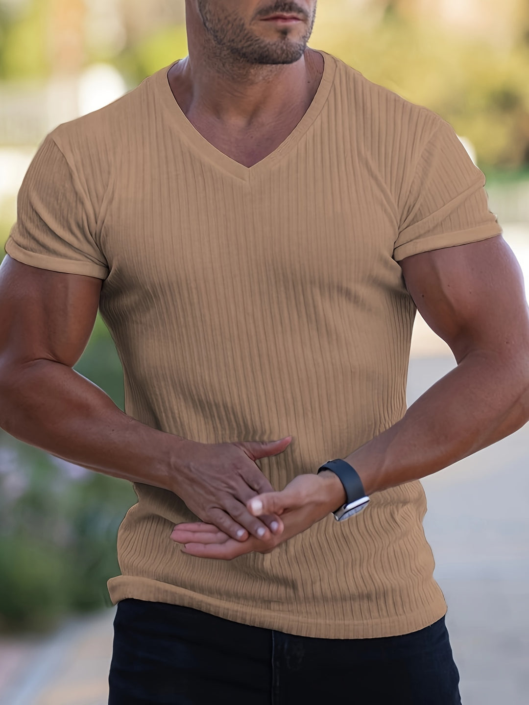 Herren T-Shirt | V-Ausschnitt | Ripp Design | Sommer