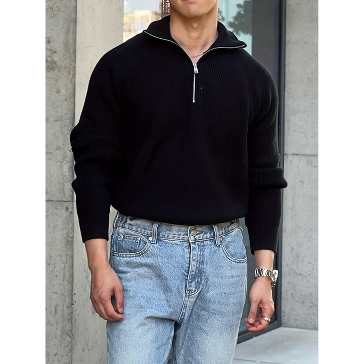 Herren Pullover | Zipper Kragen Strickpullover