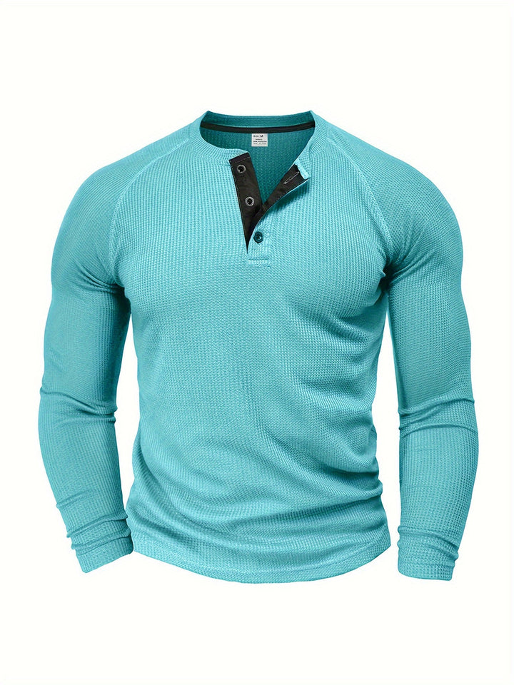 Herren Henley T-Shirt | Waffel Design | Langarm Stil | Herbst