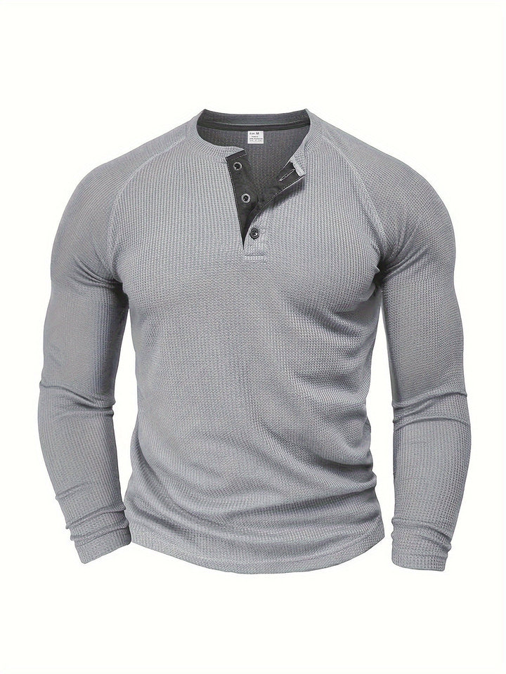 Herren Henley T-Shirt | Waffel Design | Langarm Stil | Herbst