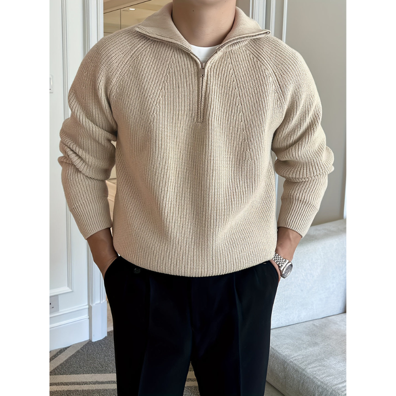 Herren Pullover | Zipper Kragen Strickpullover