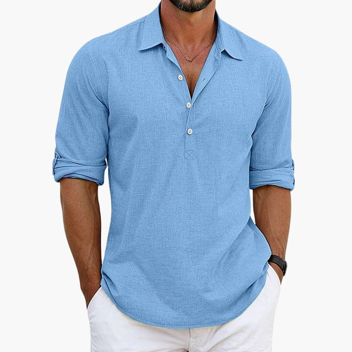 Herren Langarmshirt | Henley-Kragen | Lockerer Schnitt | Sommer