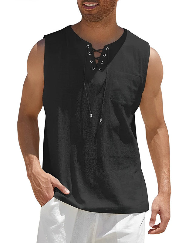 Herren Tanktop | Gerade Passform | Mit Schnürkragen | Sommer