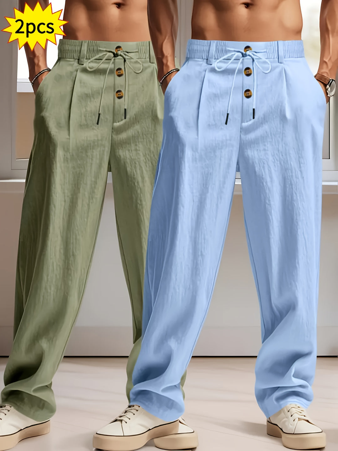Herren Hose | Weite Beine | Mit Kordelzug | Sommer