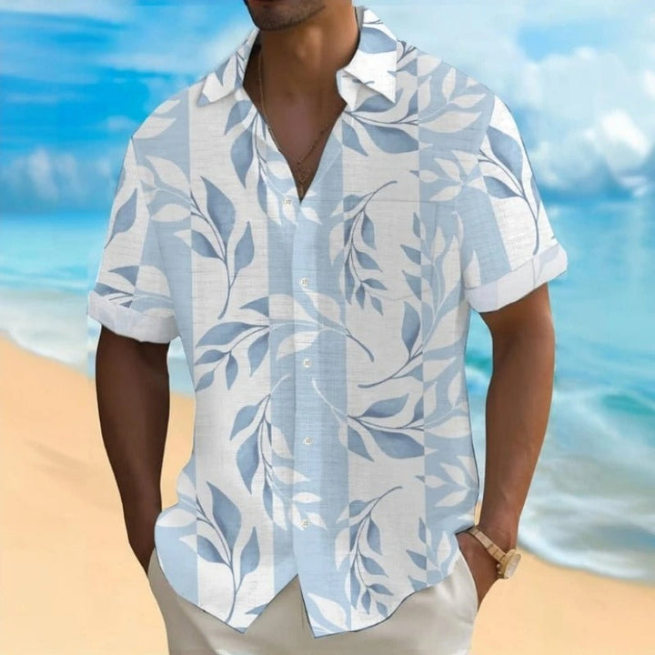 Herren Shirt | Kurze Ärmel | Tropisches Palmblatt Muster | Sommer