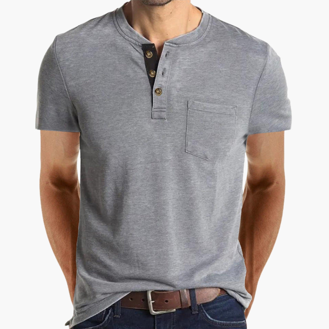 Herren T-Shirt | Straight | Mit Knöpfen | Sommer