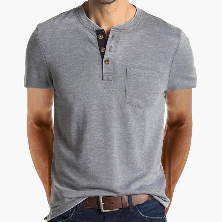Herren T-Shirt | Straight | Mit Knöpfen | Sommer