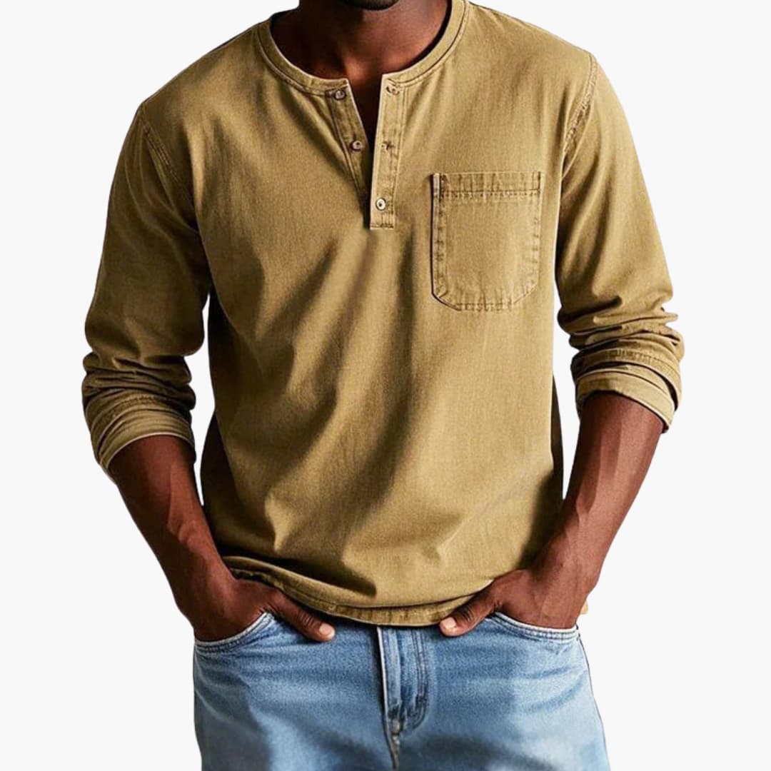 Herren Longsleeve | Straight | Mit Knöpfen | Herbst