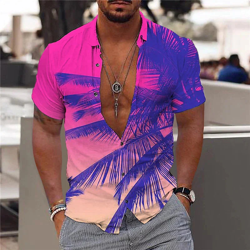 Herren Shirt | Botanisches Muster | Strandstil | Sommer