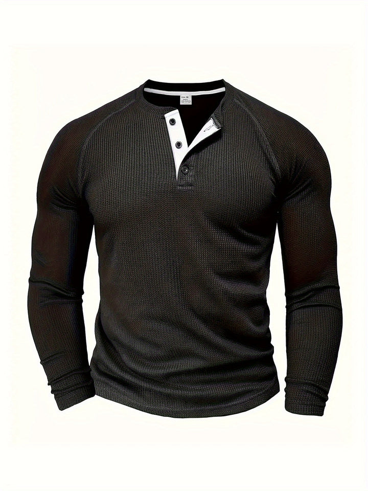 Herren Henley T-Shirt | Waffel Design | Langarm Stil | Herbst