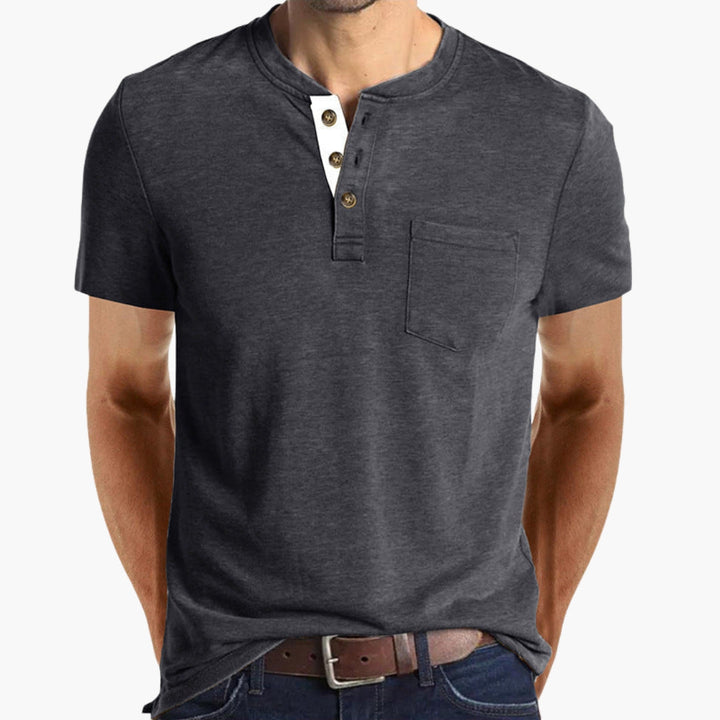 Herren T-Shirt | Straight | Mit Knöpfen | Sommer