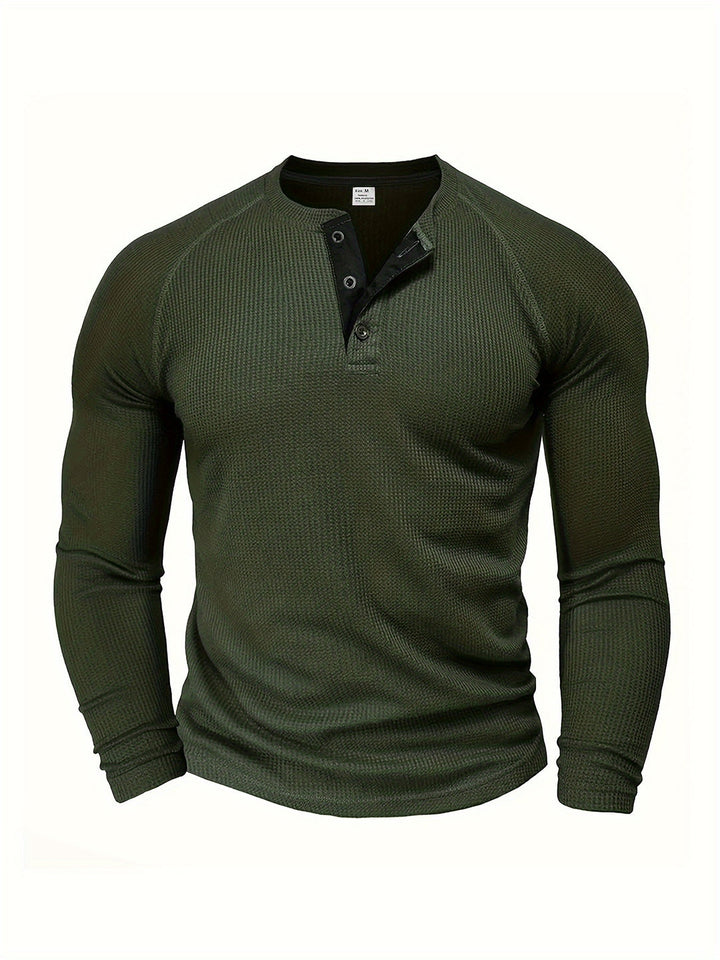Herren Henley T-Shirt | Waffel Design | Langarm Stil | Herbst