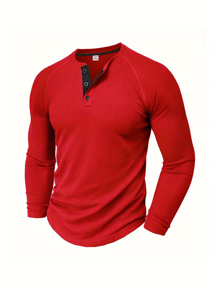Herren Henley T-Shirt | Waffel Design | Langarm Stil | Herbst