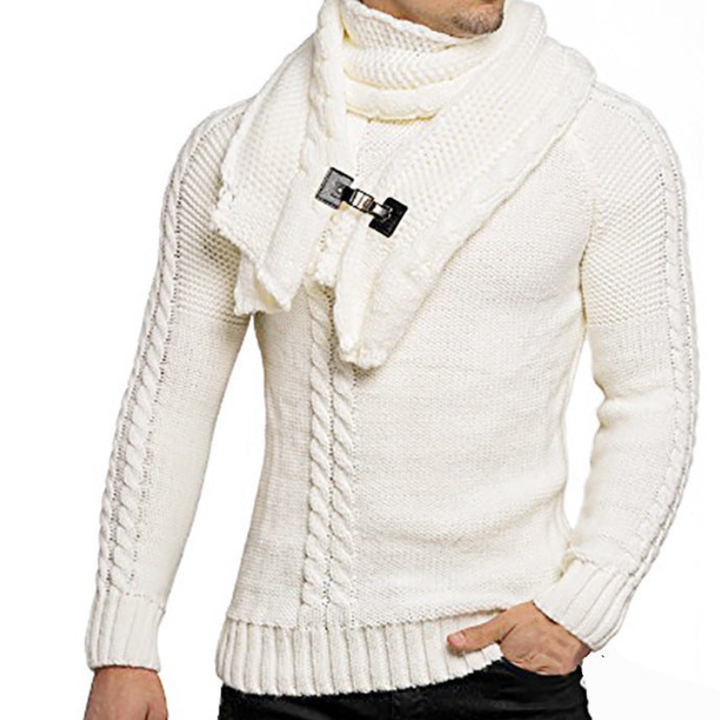 Herren Pulli | Strickpullover mit Schal | Eleganter Pullover