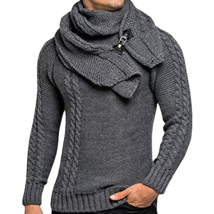 Herren Pulli | Strickpullover mit Schal | Eleganter Pullover