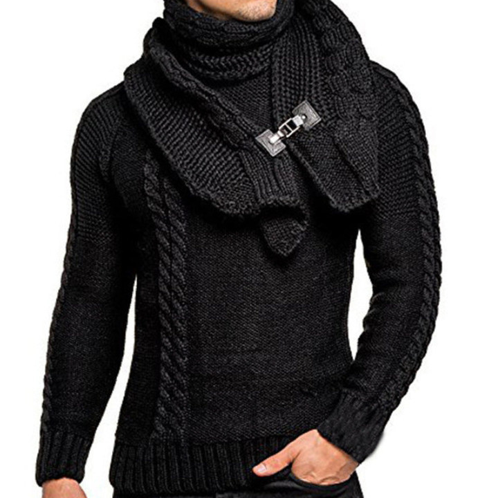 Herren Pulli | Strickpullover mit Schal | Eleganter Pullover