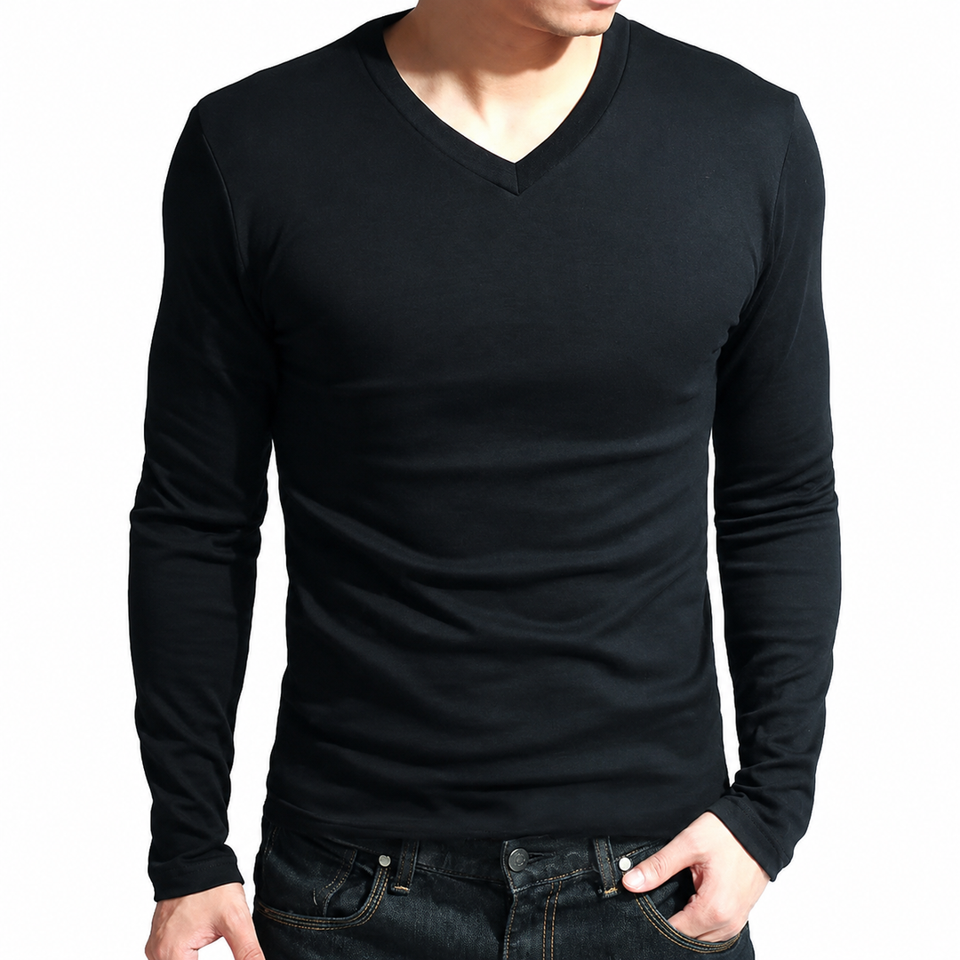 Herren Langarmshirt | Slimfit | V-Ausschnitt | Sommer