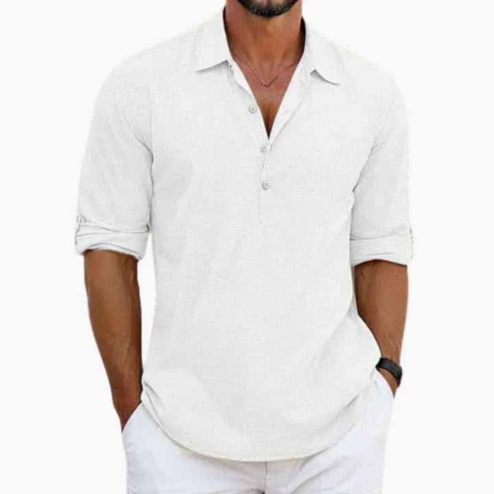 Herren Langarmshirt | Henley-Kragen | Lockerer Schnitt | Sommer