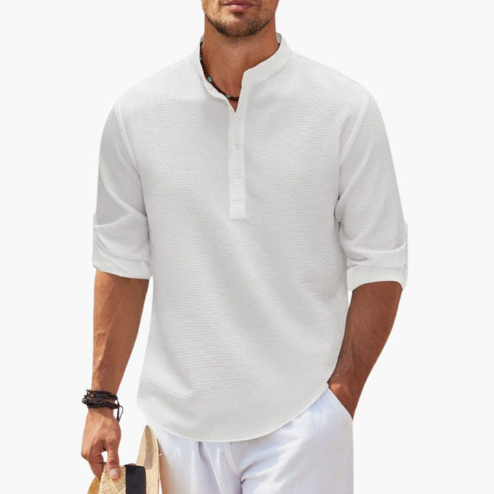 Herren Langarmshirt | Waffelstruktur | Henley-Kragen | Sommer