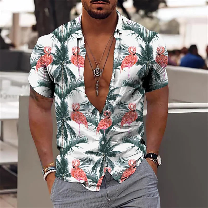 Herren Shirt | Botanisches Muster | Strandstil | Sommer