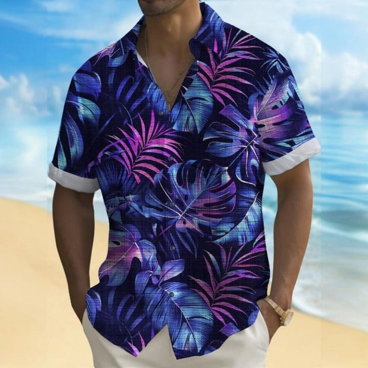 Herren Shirt | Kurze Ärmel | Tropisches Palmblatt Muster | Sommer
