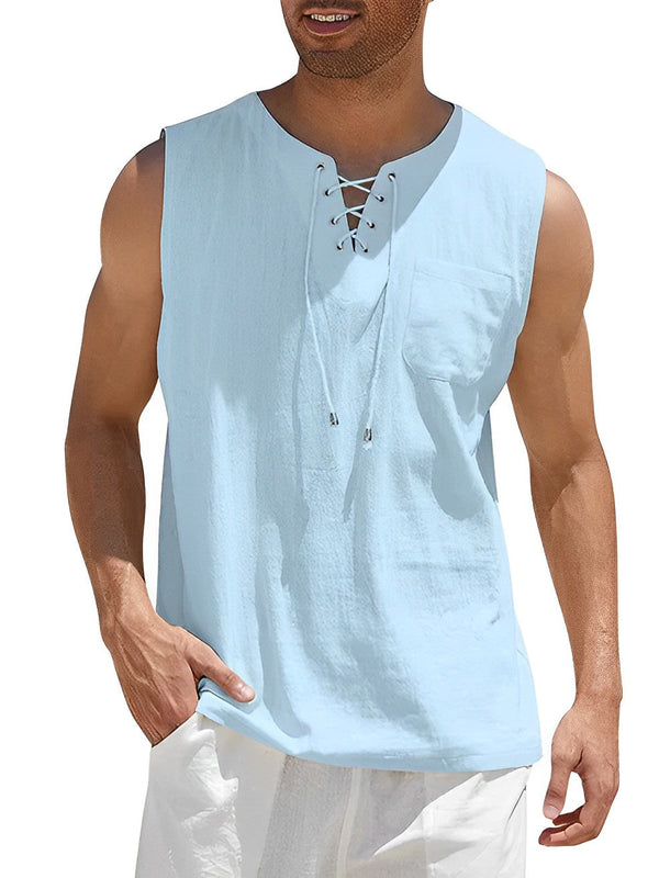 Herren Tanktop | Gerade Passform | Mit Schnürkragen | Sommer
