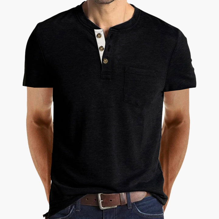 Herren T-Shirt | Straight | Mit Knöpfen | Sommer