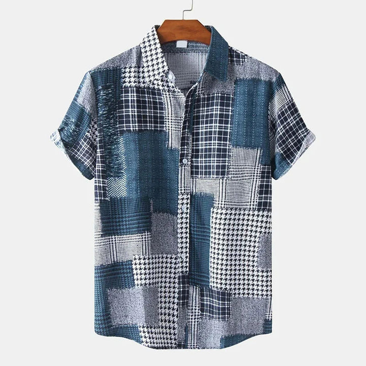 Herren Shirt | Kurze Ärmel | Patchwork Druck | Sommer