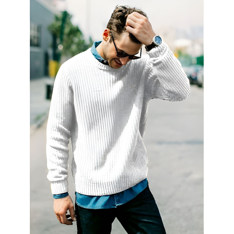 Herren Pulli | Gerippte Stricktrui | Lässiger Pullover